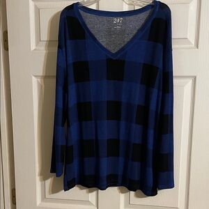 Maurices Blue and Black Plaid Long Sleeve Top